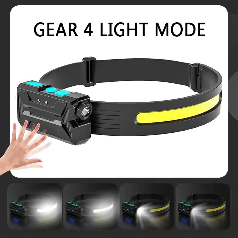 1/3/5PCS New Headlamp Built-in 18650 Battery Sensor COB LED Flashlight Rechargeable Torch Power Display Head Light Fishing Lamp