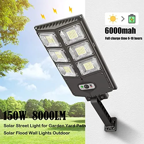 150W Solar Lights for Outside, 8000LM Led Solar Wall Light Motion Sensor with Remote Control, 3 Modes Solar Flood Lights Lamp Outdoor for Yard, Garden, Path, Parking lot - IP65 Waterproof (2PCS)