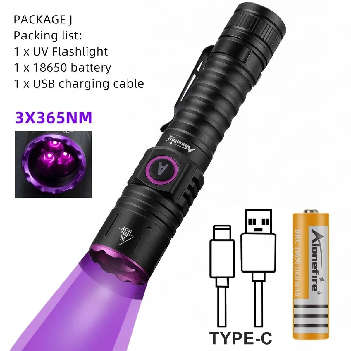 15W UV 365nm High power Blacklight USB Flashlight Invisible Ink Marker Cat Dog Urine Tinea Ore Money Scorpion Fluorescence Light