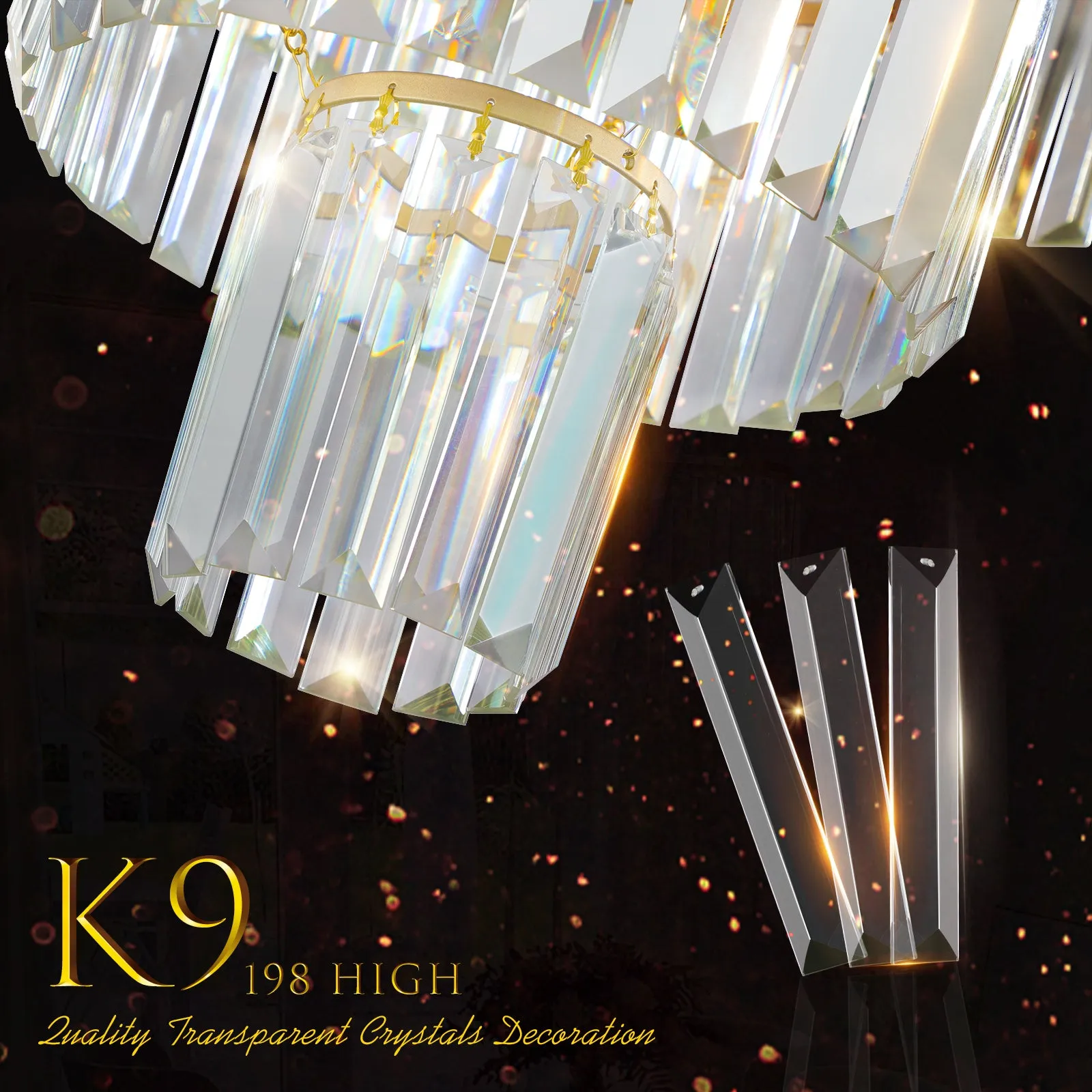 19.7" Luxury K9 Crystal Chandelier Modern Gold Chain Chandelier 4 Tier Crystal Chandelier