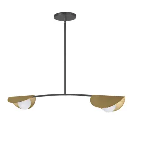 2 Light Gold and Black Halogen Horiz Pendant Chandelier