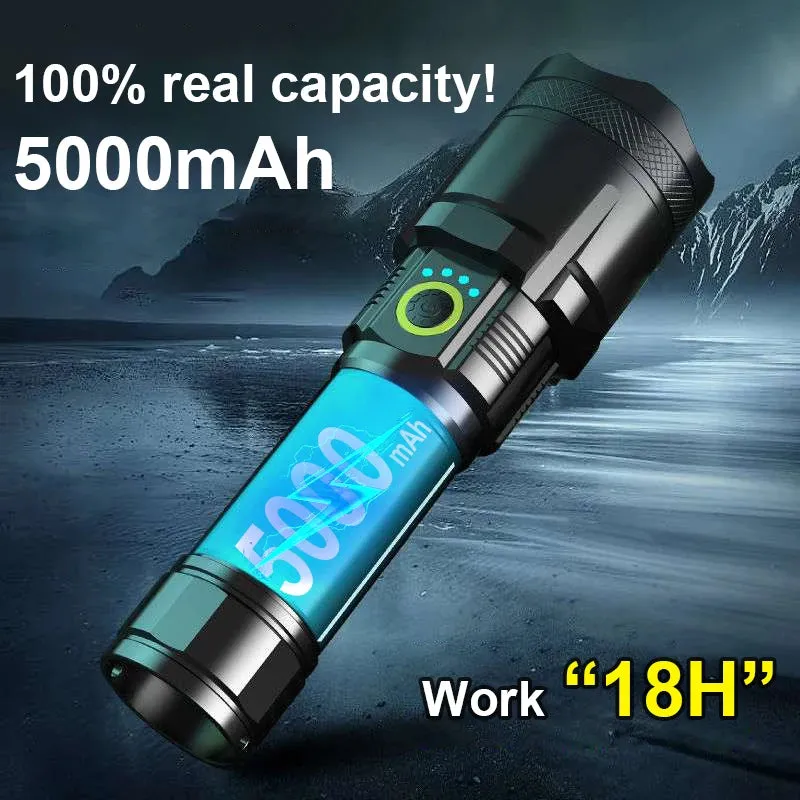 2023 XHP360 LED Ultra Powerful Flashlight Type-C Rechargeable LED Lantern 60W High Power LED Flashlight Camping Long Shot Torch