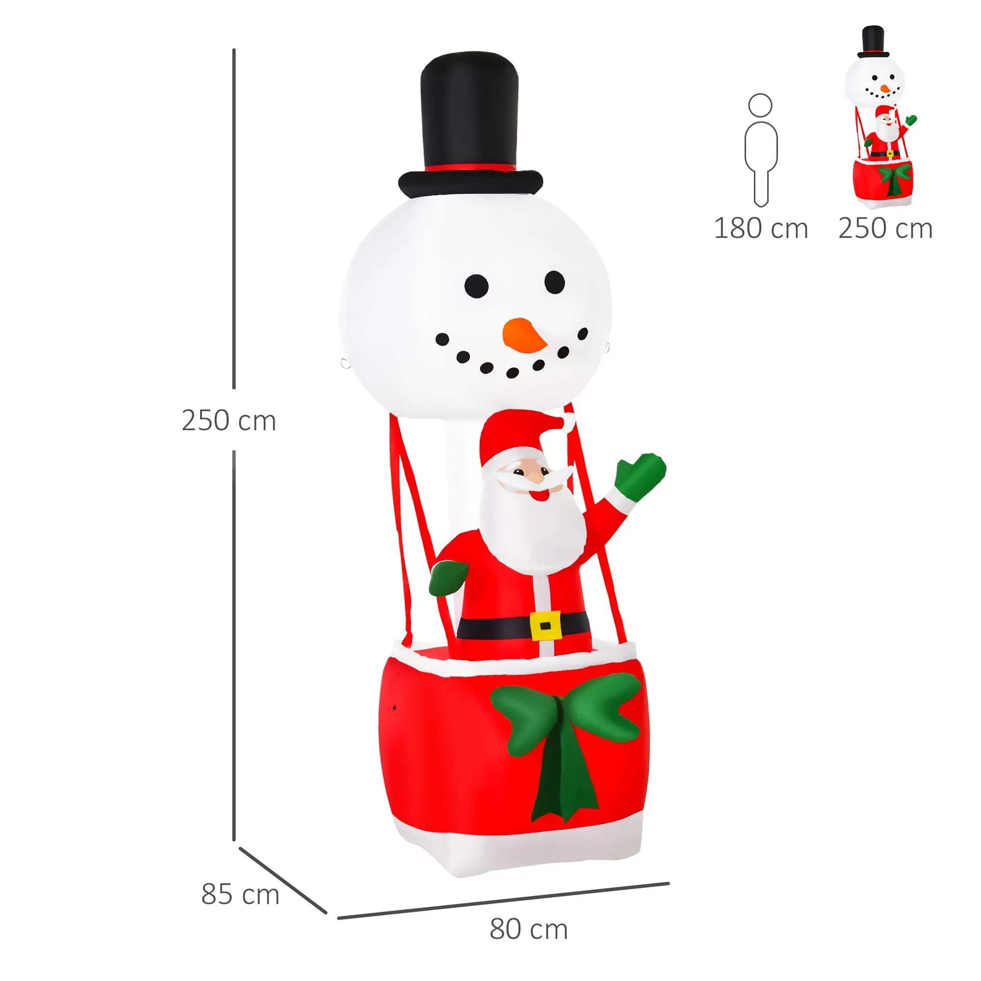 2.5m Christmas Inflatable Decoration with Santa Claus on Snowman Hot Air Balloon, Blow Up Xmas Decor for Outdoor Indoor Home Garden Family