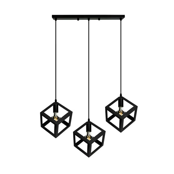 3 Led Vintage Metal Cube Shaped Hanging Pendant Light Drspe51