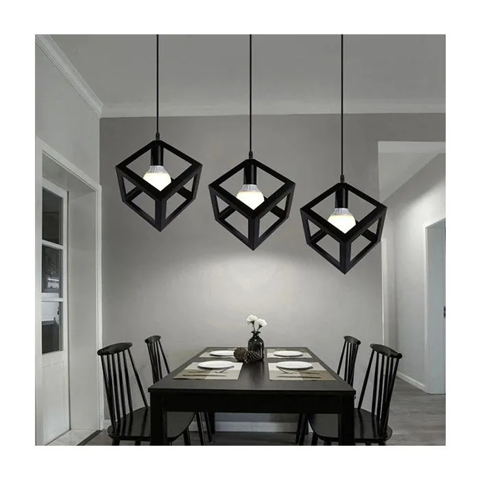 3 Led Vintage Metal Cube Shaped Hanging Pendant Light Drspe51