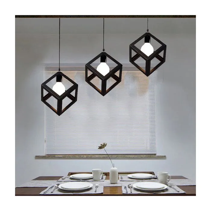 3 Led Vintage Metal Cube Shaped Hanging Pendant Light Drspe51