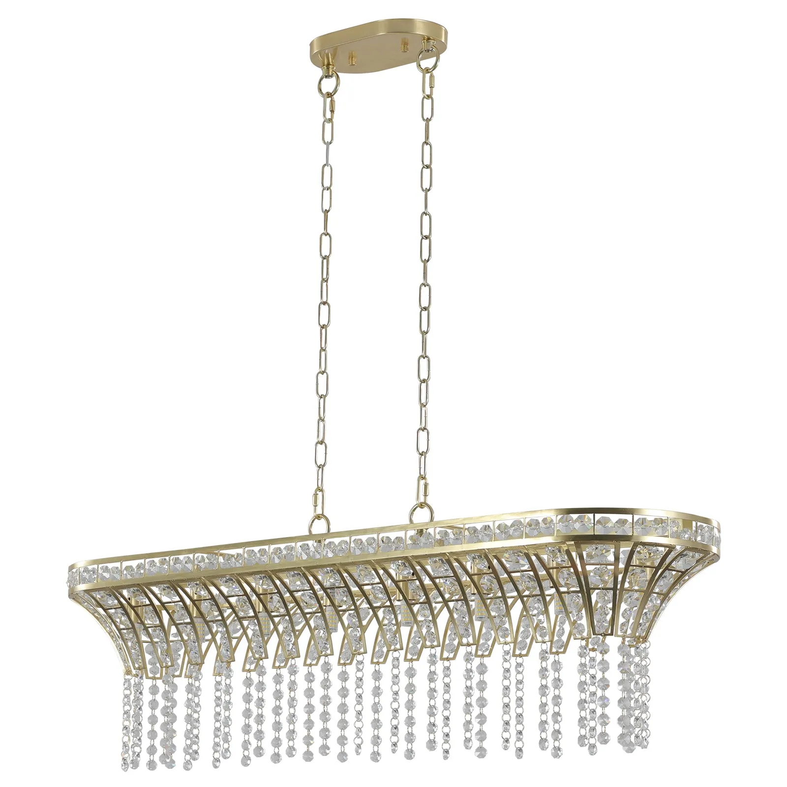 39.4" Modern Luxurious Champagne Gold Crystal Chandelier Oval Kitchen Island Light Chain Chandelier