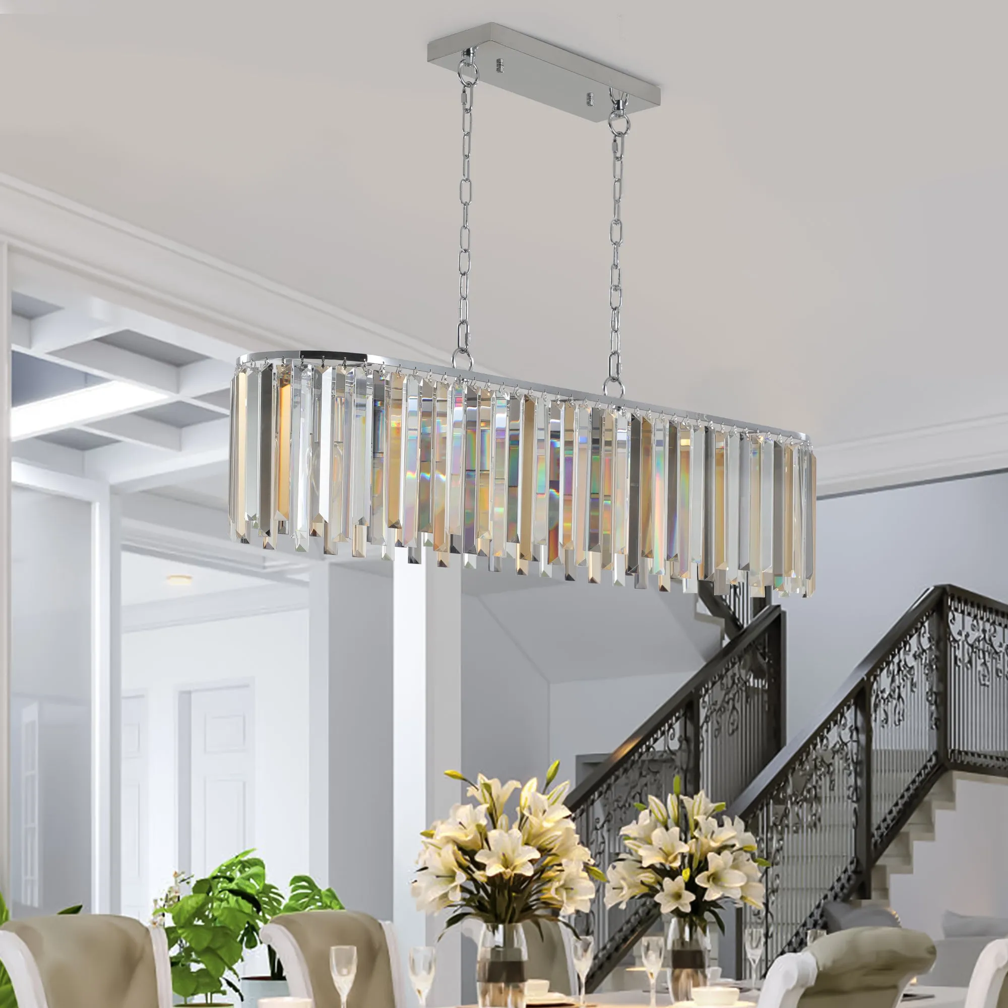 39.4" Modern Oval K9 Crystal Chandelier Luxury Chain Chandelier Luxury Indoor Lighting