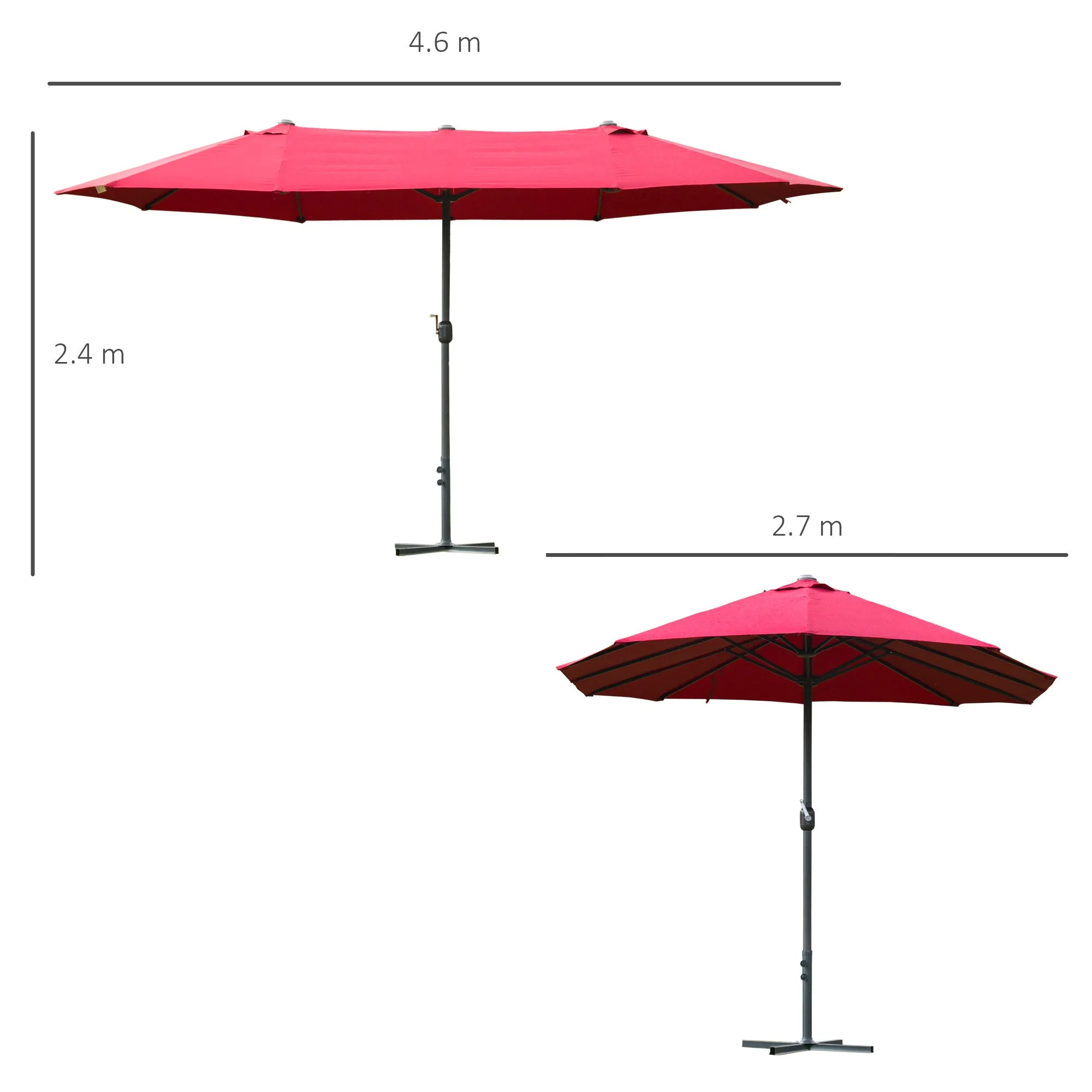 4.6m Garden Parasol Double-Sided Sun Umbrella Patio Market Shelter Canopy Shade Outdoor Wine Red