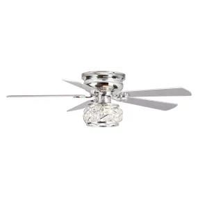 48" Modern Chrome Flush Mount Reversible Crystal Ceiling Fan with Lighting and Remote Control