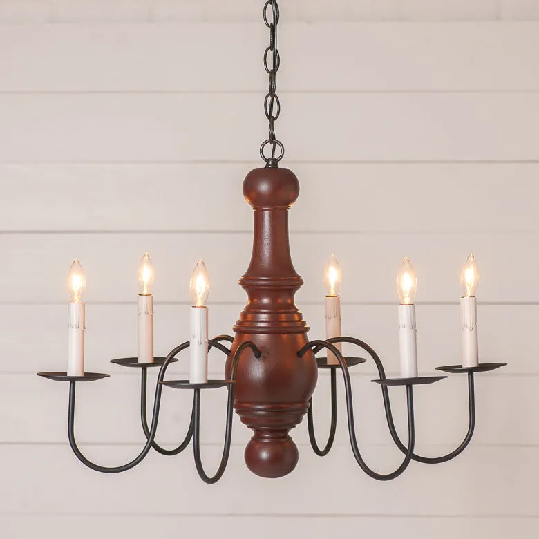 6-Arm Maple Glenn Wood Chandelier in Rustic Red