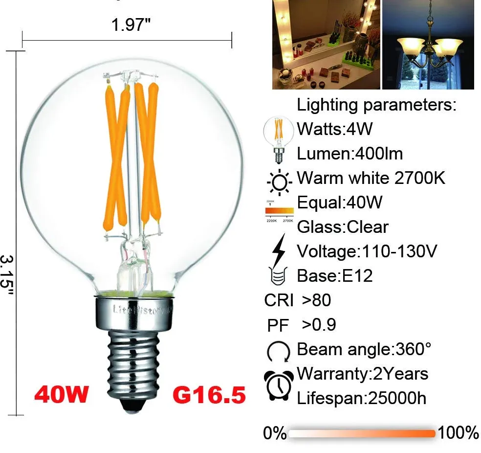 6Pcs Clear LED bulbs for the Pulsar Sputnik chandeliers. (4W warm white) Dimmable