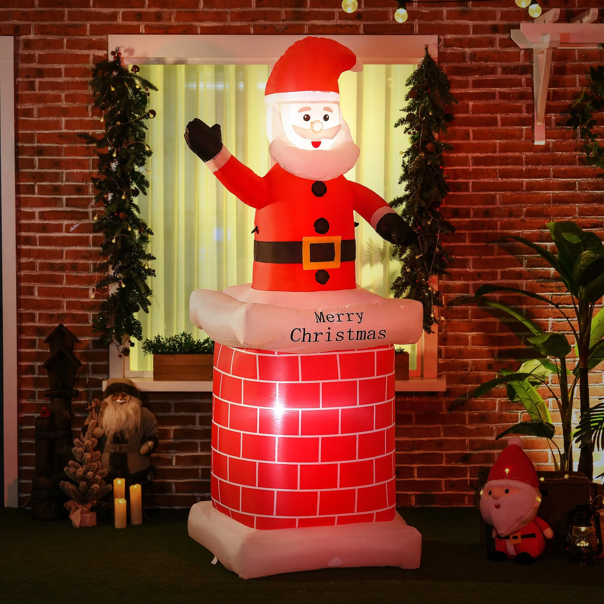 7ft Christmas Inflatable Santa Claus from Chimney with LED Lights