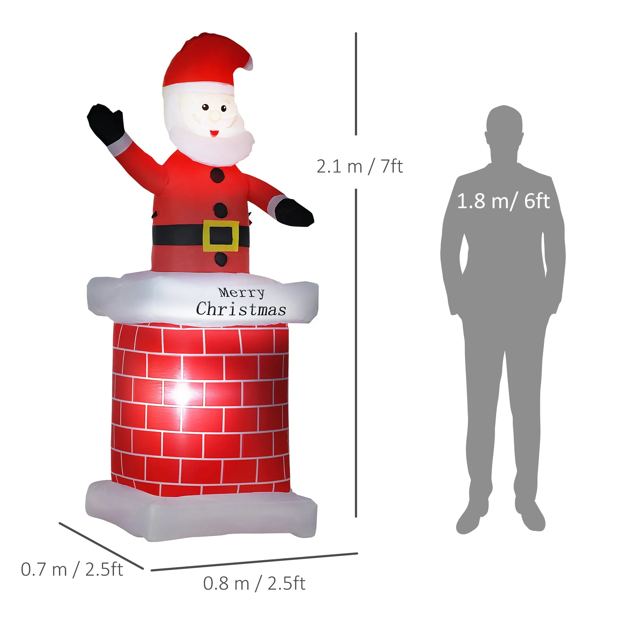 7ft Christmas Inflatable Santa Claus from Chimney with LED Lights