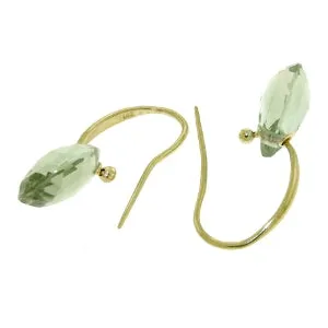 8 Carat 14K Solid Yellow Gold Fish Hook Earrings Green Amethyst