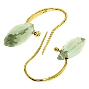 8 Carat 14K Solid Yellow Gold Fish Hook Earrings Green Amethyst