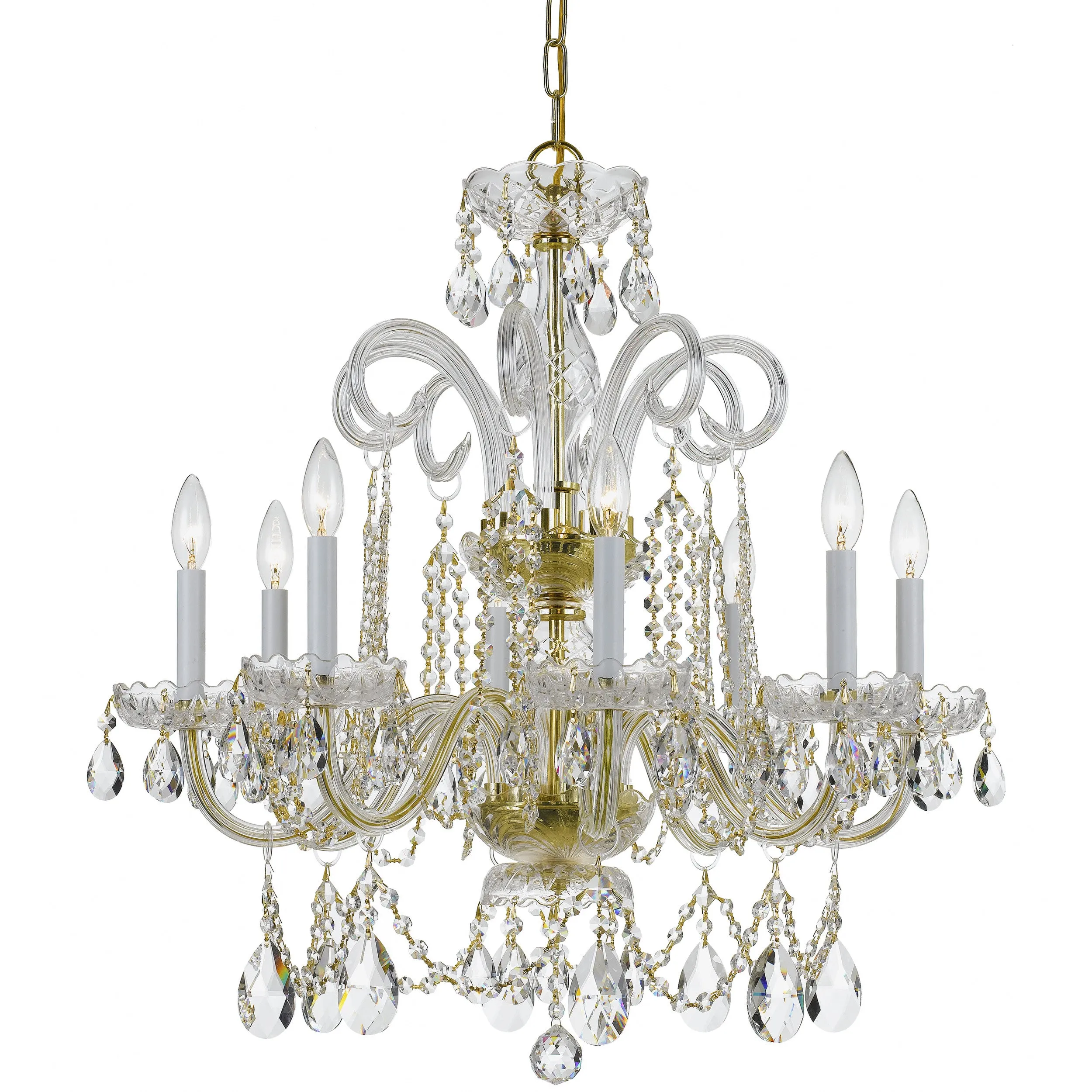 8 Light Polished Brass Crystal Chandelier Draped In Clear Hand Cut Crystal - C193-5008-PB-CL-MWP