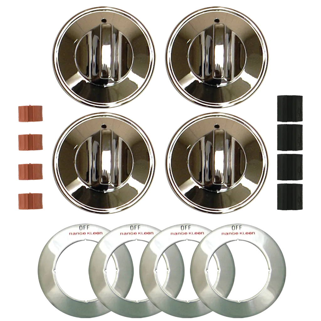 8224 Universal 4 Pack Chrome Replacement Knob Kit Gas Stove