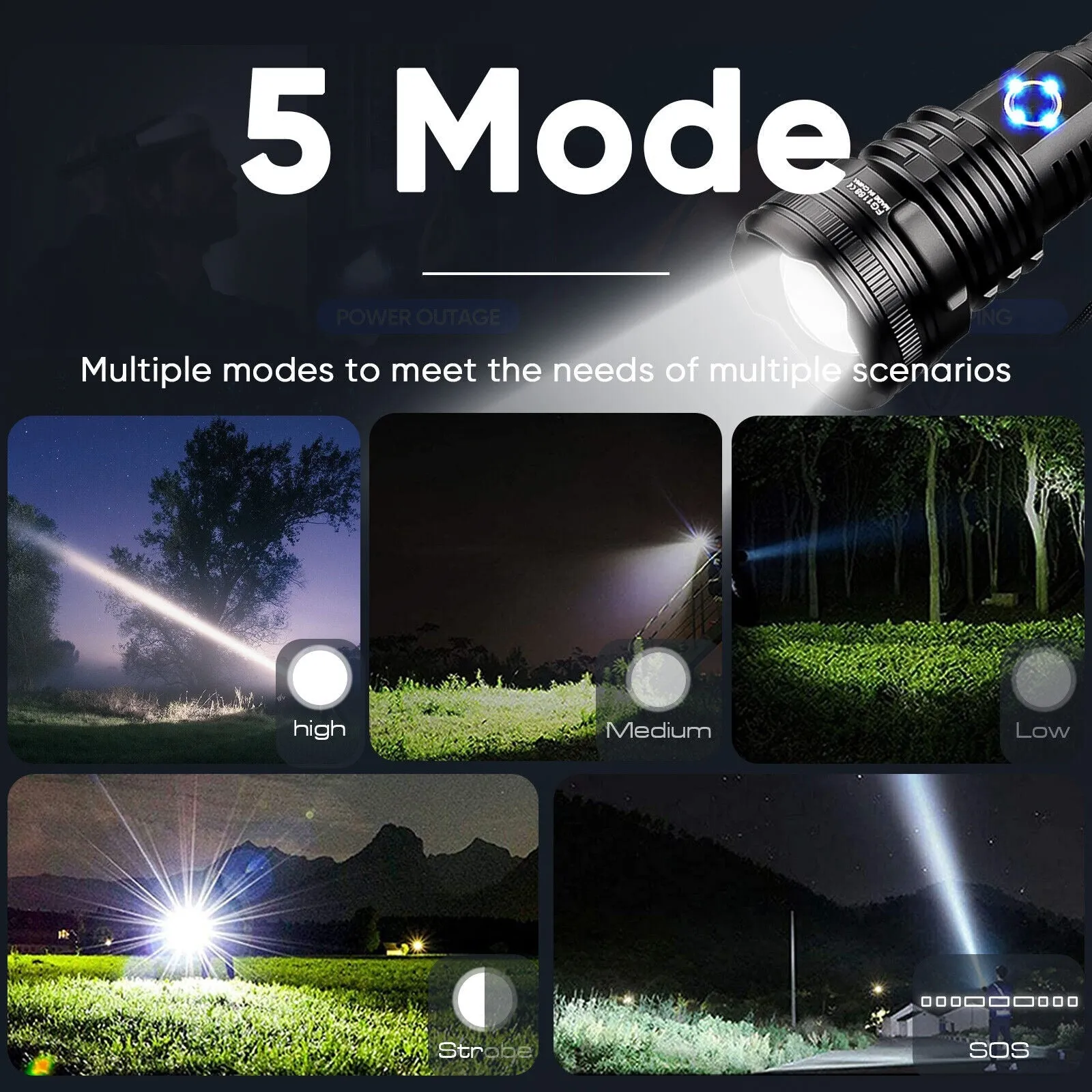 99000LM Powerful XHP90 LED Flashlight USB Rechargeable