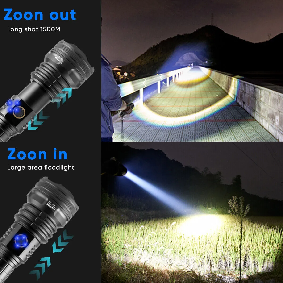 99000LM Powerful XHP90 LED Flashlight USB Rechargeable