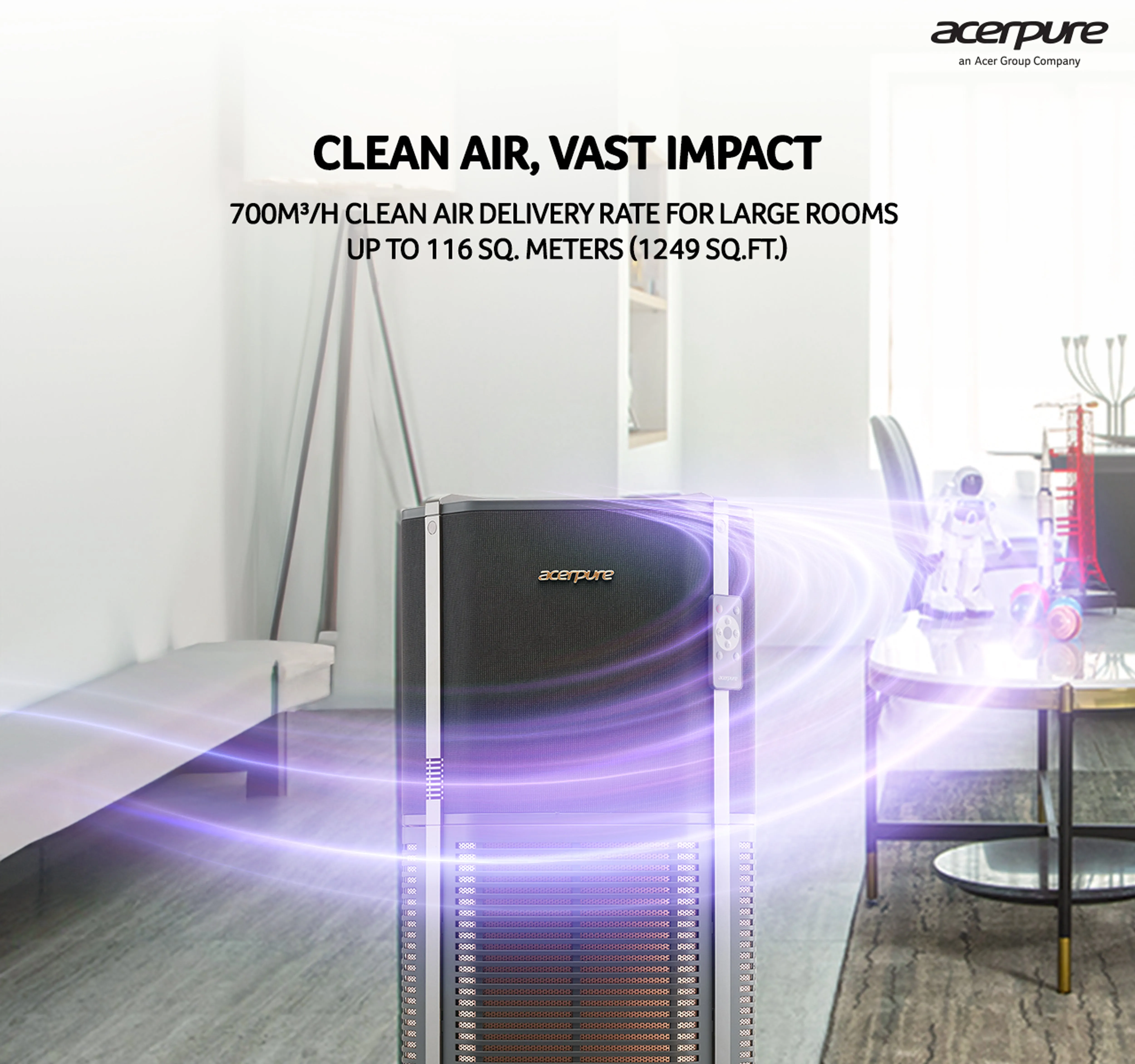 Acerpure Pro AP972-50B |UVC Air Purifier | with real time CO2 Monitoring |4-in-1 HEPA 13 Filter & UVC LED Sanitizer (Black)