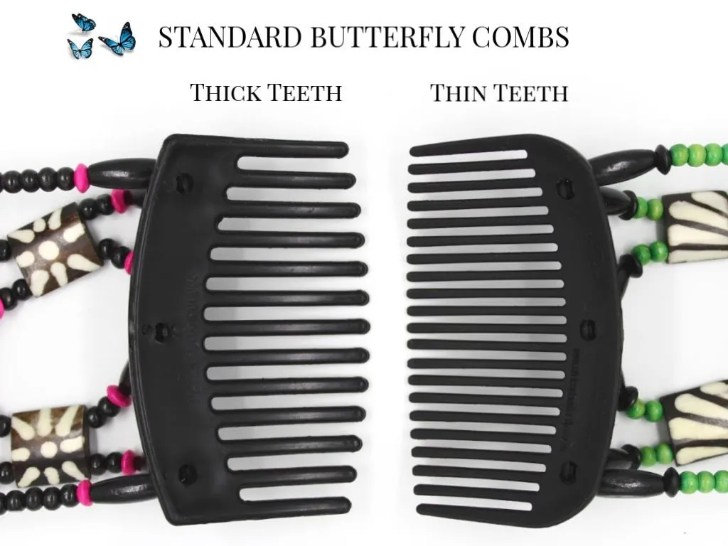 African Butterfly Thick Hair Comb - Dalena Black 106