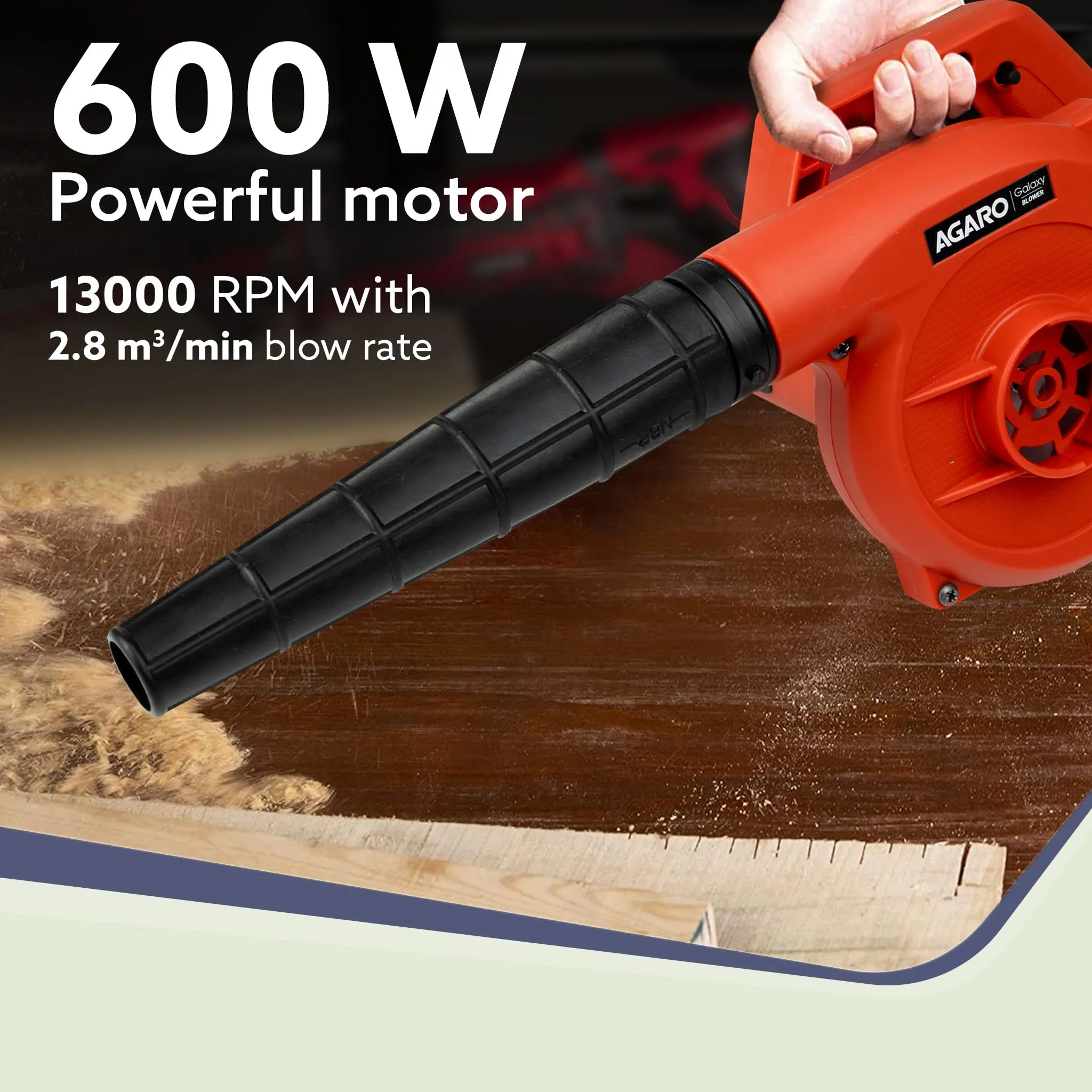 AGARO Galaxy Electric Blower, Blow Rate 2.8 m3/Min, Copper Motor, 13000 RPM, Professional Quality, Clears Away Dust Particles from Furniture, Cars, Windows & Other Rigid Surfaces, 600W, Red