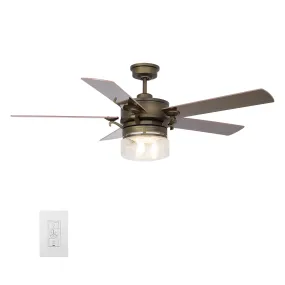 ALEXIA 52 inch 5-Blade Smart Ceiling Fan & Wall Switch- Oil Rubbed Bronze/Dark Wood & Cherry Wood (Reversible Blades)