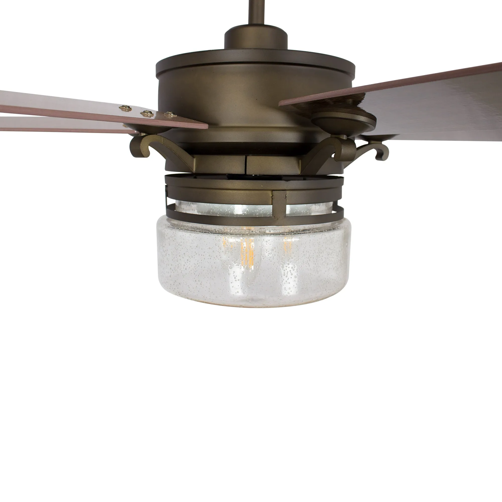 ALEXIA 52 inch 5-Blade Smart Ceiling Fan & Wall Switch- Oil Rubbed Bronze/Dark Wood & Cherry Wood (Reversible Blades)