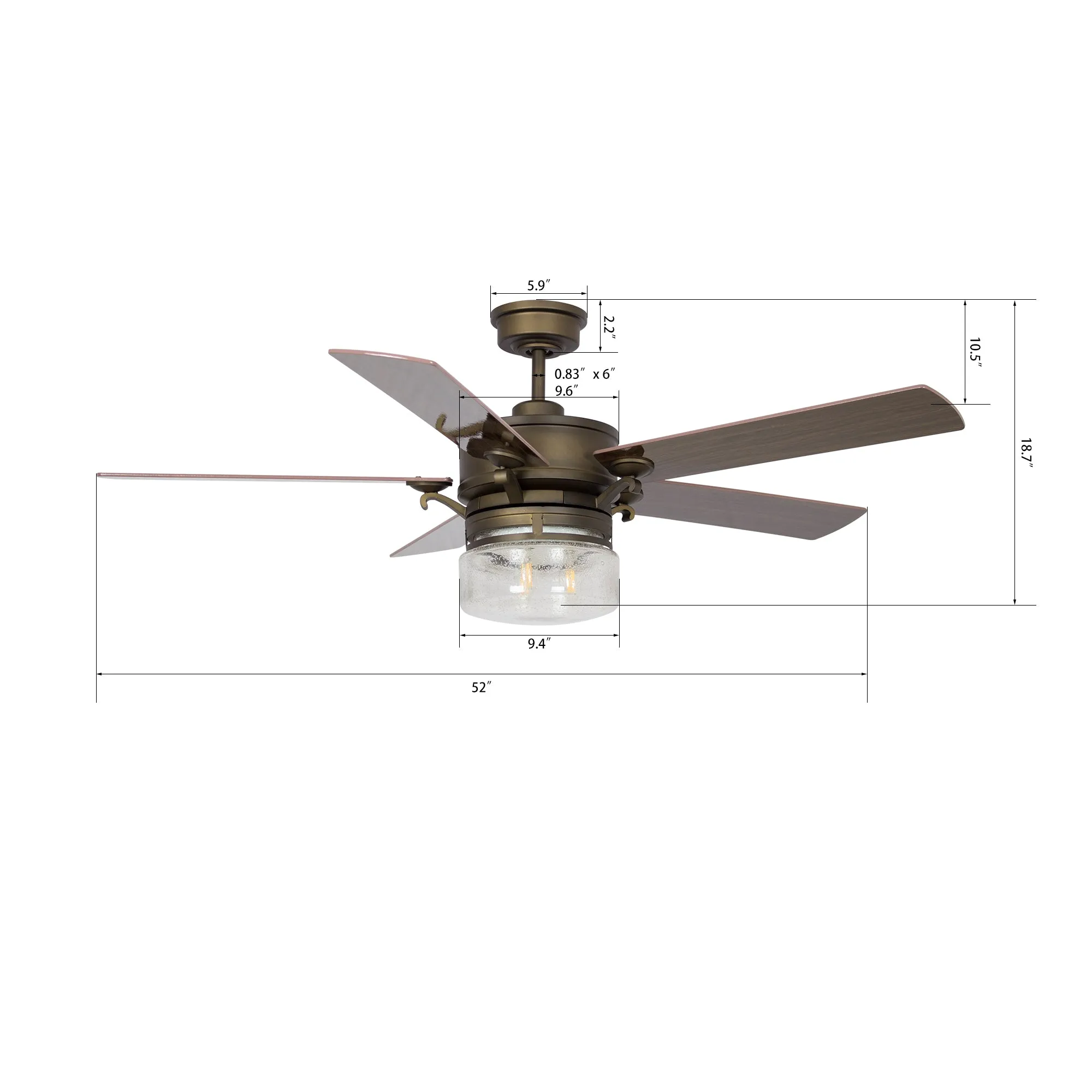 ALEXIA 52 inch 5-Blade Smart Ceiling Fan & Wall Switch- Oil Rubbed Bronze/Dark Wood & Cherry Wood (Reversible Blades)