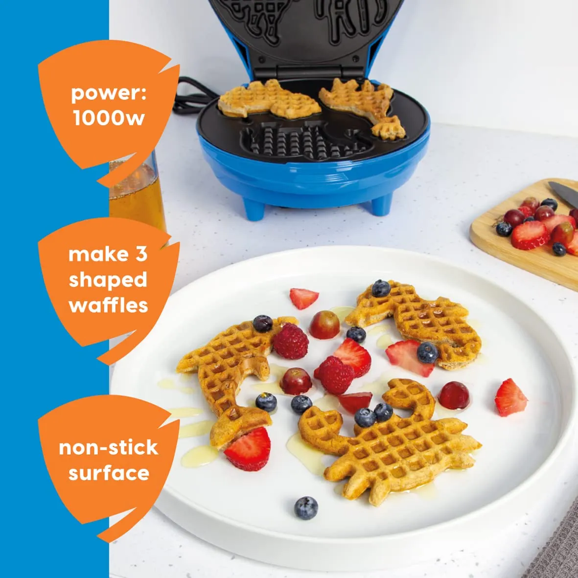 Animal Planet Waffle Makers / 3 in 1 Animal Shaped Waffle Iron/Cool Touch Handle/Non-Stick Coating/Cord Storage/Anti-Slip Feet (Sea Life)