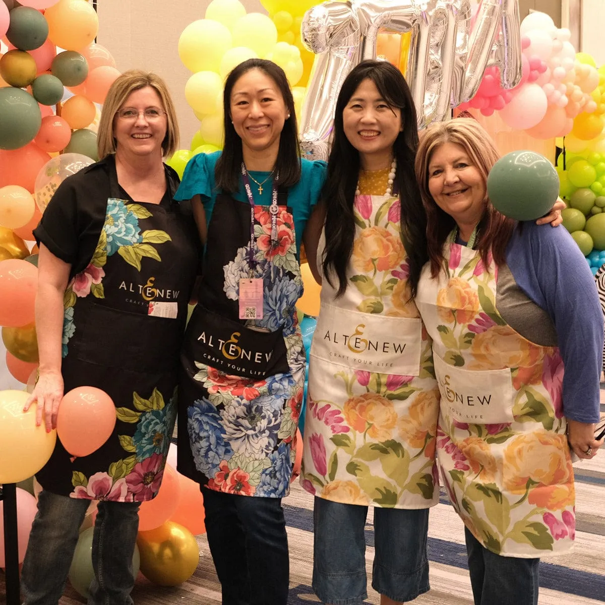 Artsy Apron: Pink & Aqua Billowing Peonies - Black