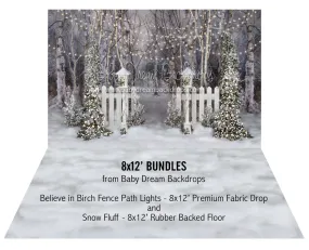 Believe in Birch Fence Path Lights and Snow Fluff