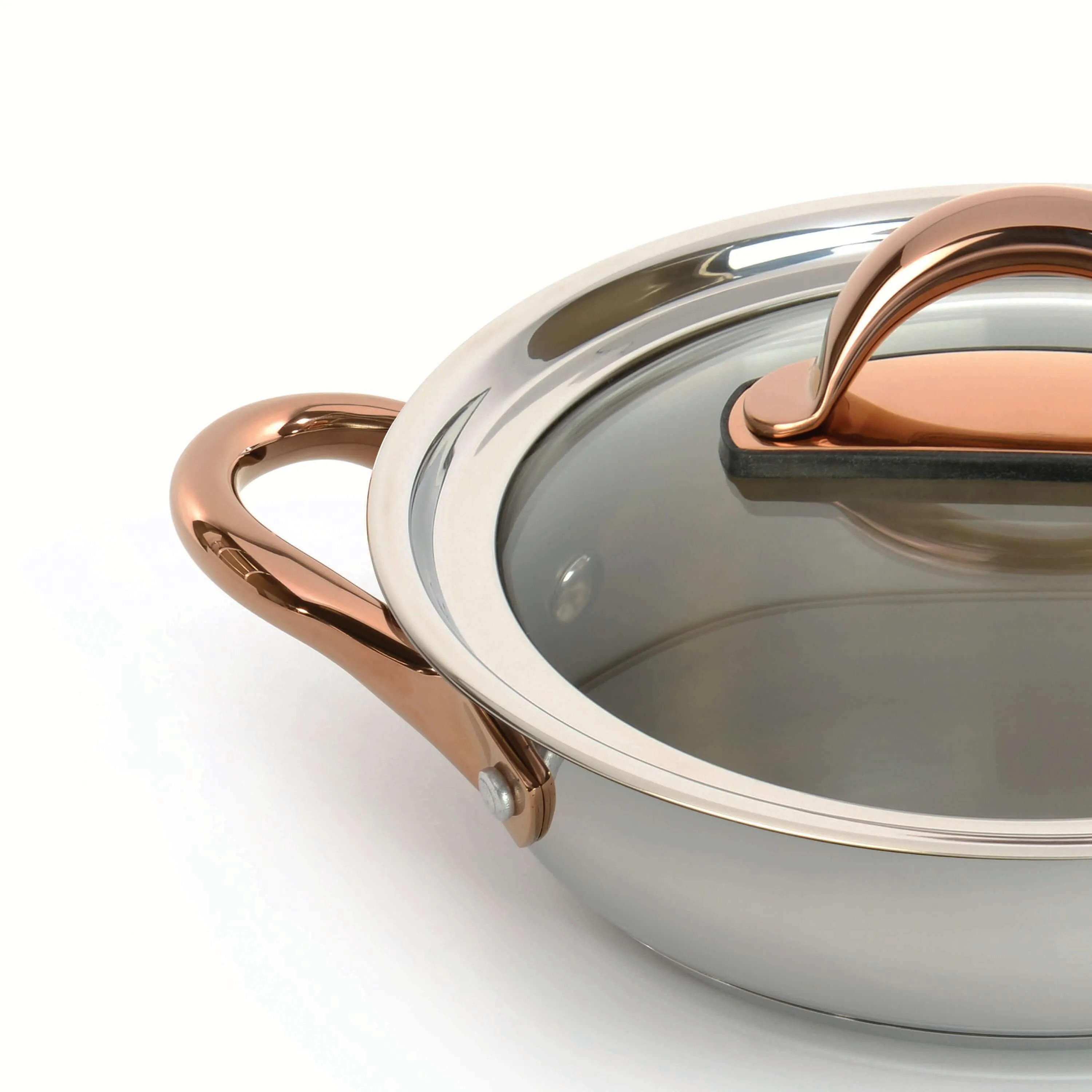 BergHOFF Ouro Gold 5pc 18/10 Stainless Steel Starter Set, Glass Lids, Rose Gold Handles