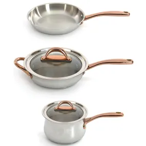 BergHOFF Ouro Gold 5pc 18/10 Stainless Steel Starter Set, Glass Lids, Rose Gold Handles