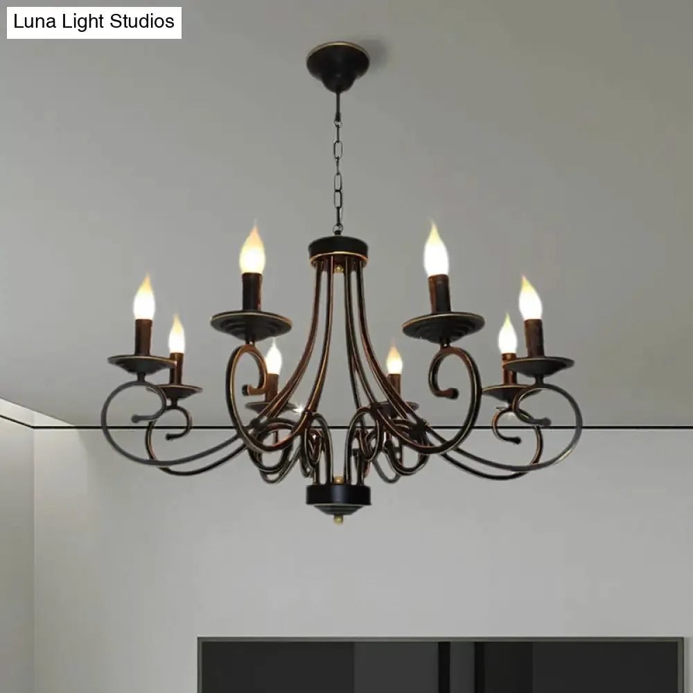 Black Iron Vintage Chandelier Light with Candle-inspired Design, 6/8 Heads - Hanging Ceiling Light