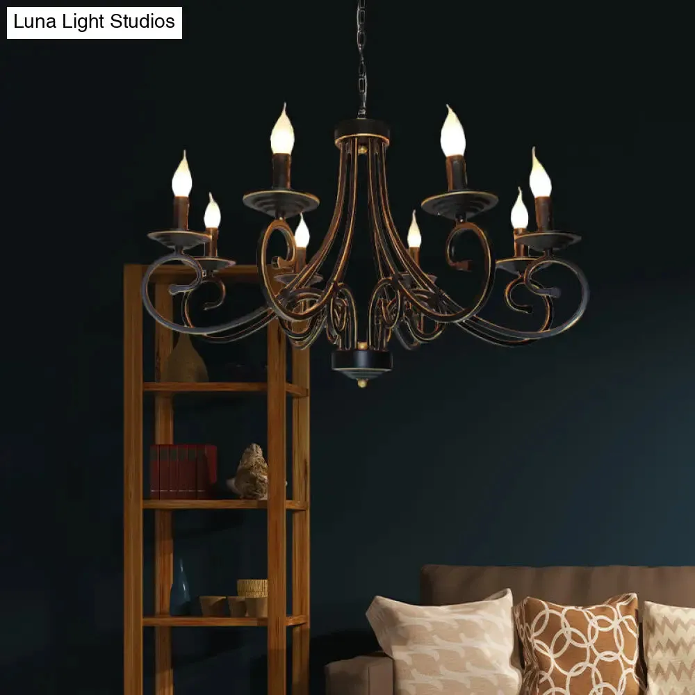 Black Iron Vintage Chandelier Light with Candle-inspired Design, 6/8 Heads - Hanging Ceiling Light