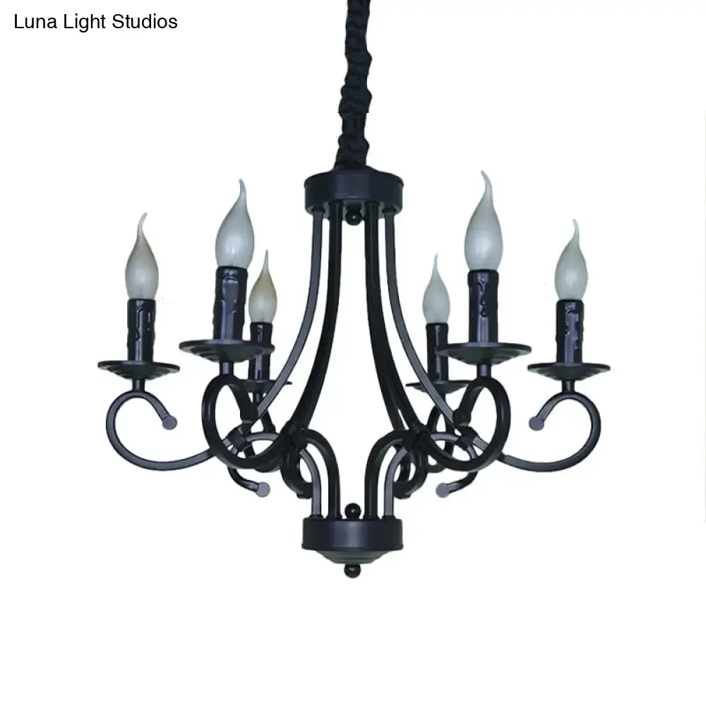 Black Iron Vintage Chandelier Light with Candle-inspired Design, 6/8 Heads - Hanging Ceiling Light