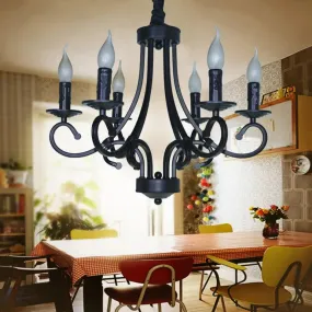 Black Iron Vintage Chandelier Light with Candle-inspired Design, 6/8 Heads - Hanging Ceiling Light