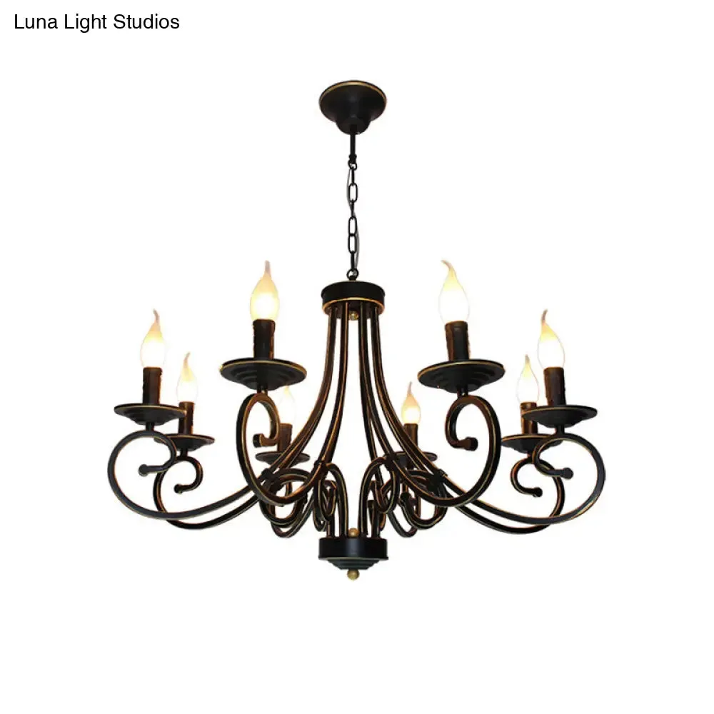 Black Iron Vintage Chandelier Light with Candle-inspired Design, 6/8 Heads - Hanging Ceiling Light