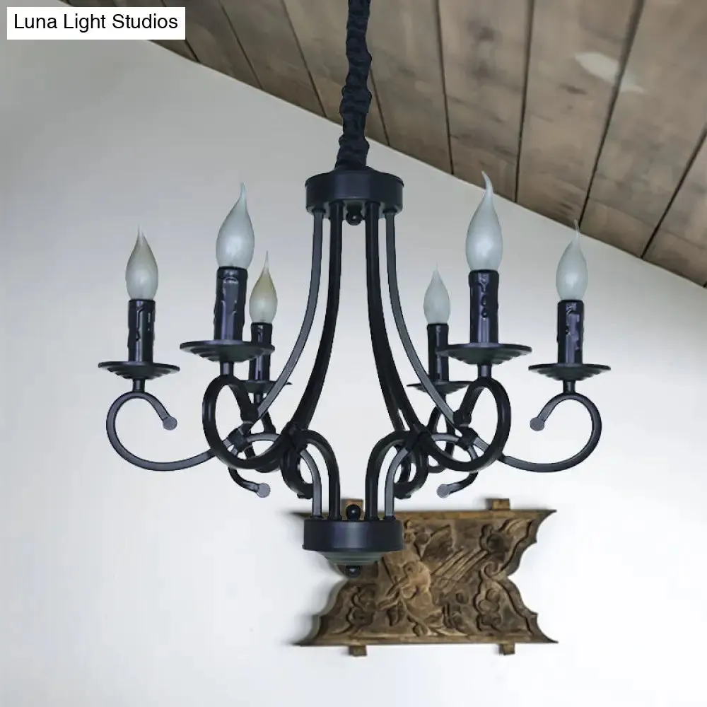 Black Iron Vintage Chandelier Light with Candle-inspired Design, 6/8 Heads - Hanging Ceiling Light