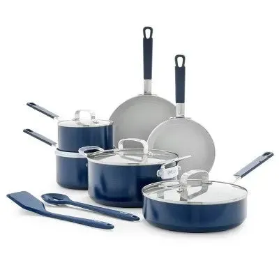 Bobby Flay 12pc Ceramic Nonstick Aluminum Cookware Set Oxford Blue