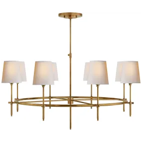 Bryant Large Ring Chandelier in Hand-Rubbed Antique Brass with Natural Paper Shades