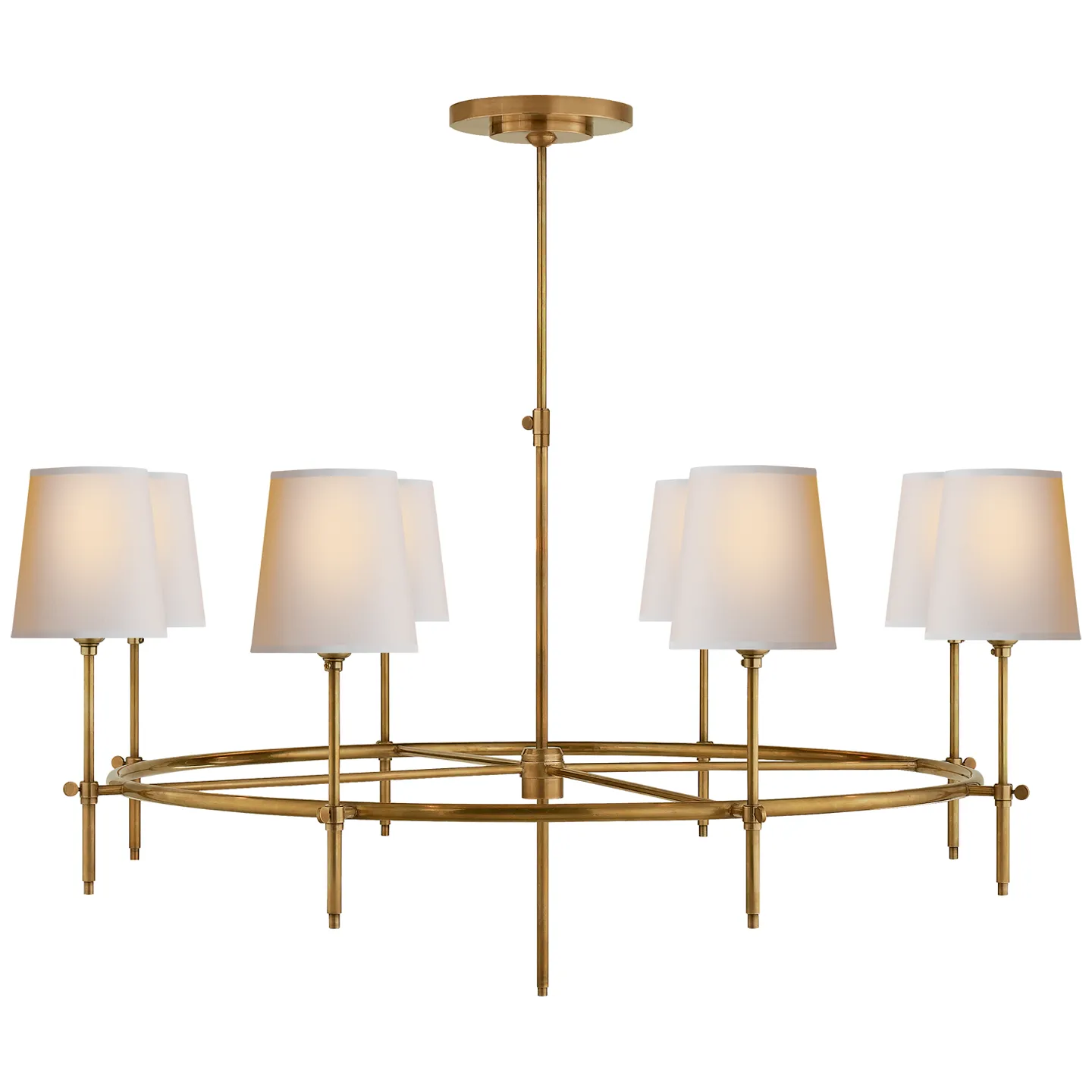 Bryant Large Ring Chandelier in Hand-Rubbed Antique Brass with Natural Paper Shades