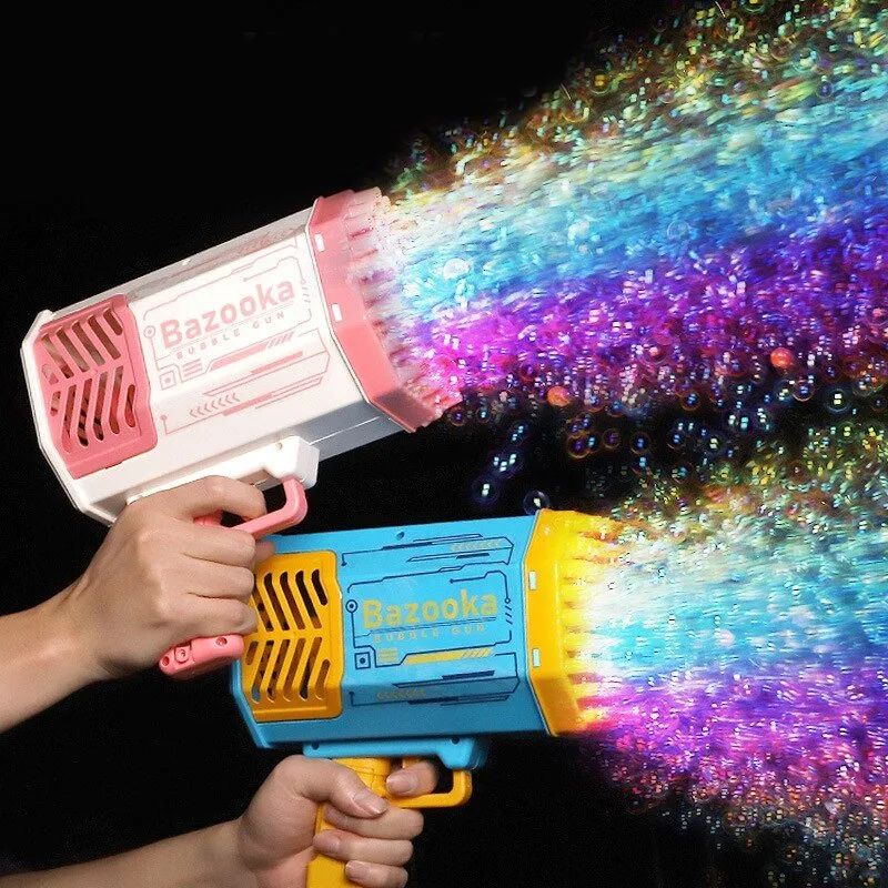 Bubble Bazooka Gun Rocket with 69 Holes, Soap Bubbles Machine Gun, Automatic Blower With Light, Toys For Kids Children Boys Girls