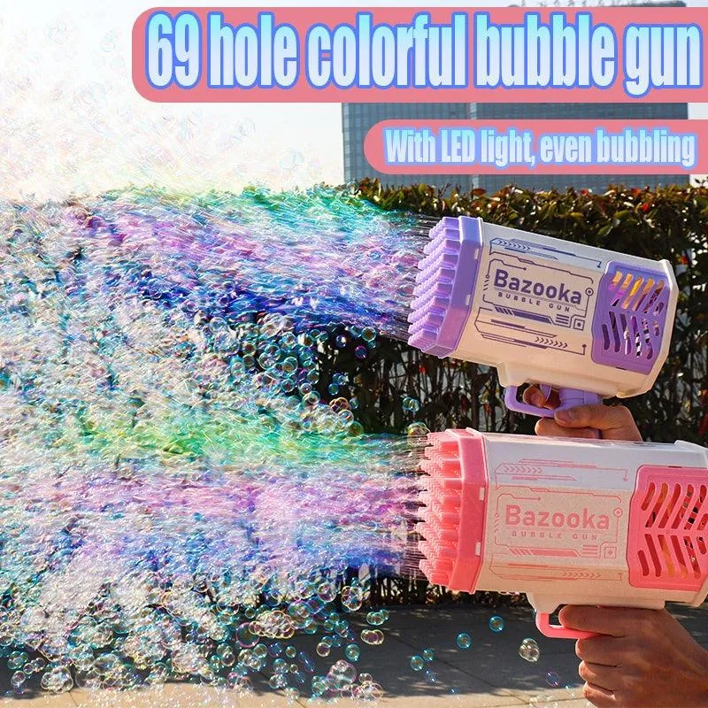 BubbleBlitz Rocket – 69-Hole Bubble Gun with Lights & Rechargeable Battery