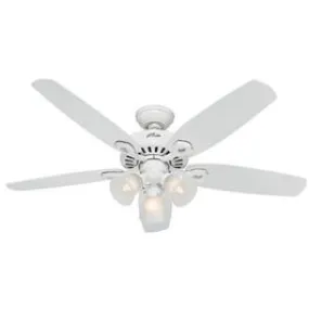 Builder Plus Ceiling Fan with Light, White With Marbled Glass, 5 Blades,  52-In.