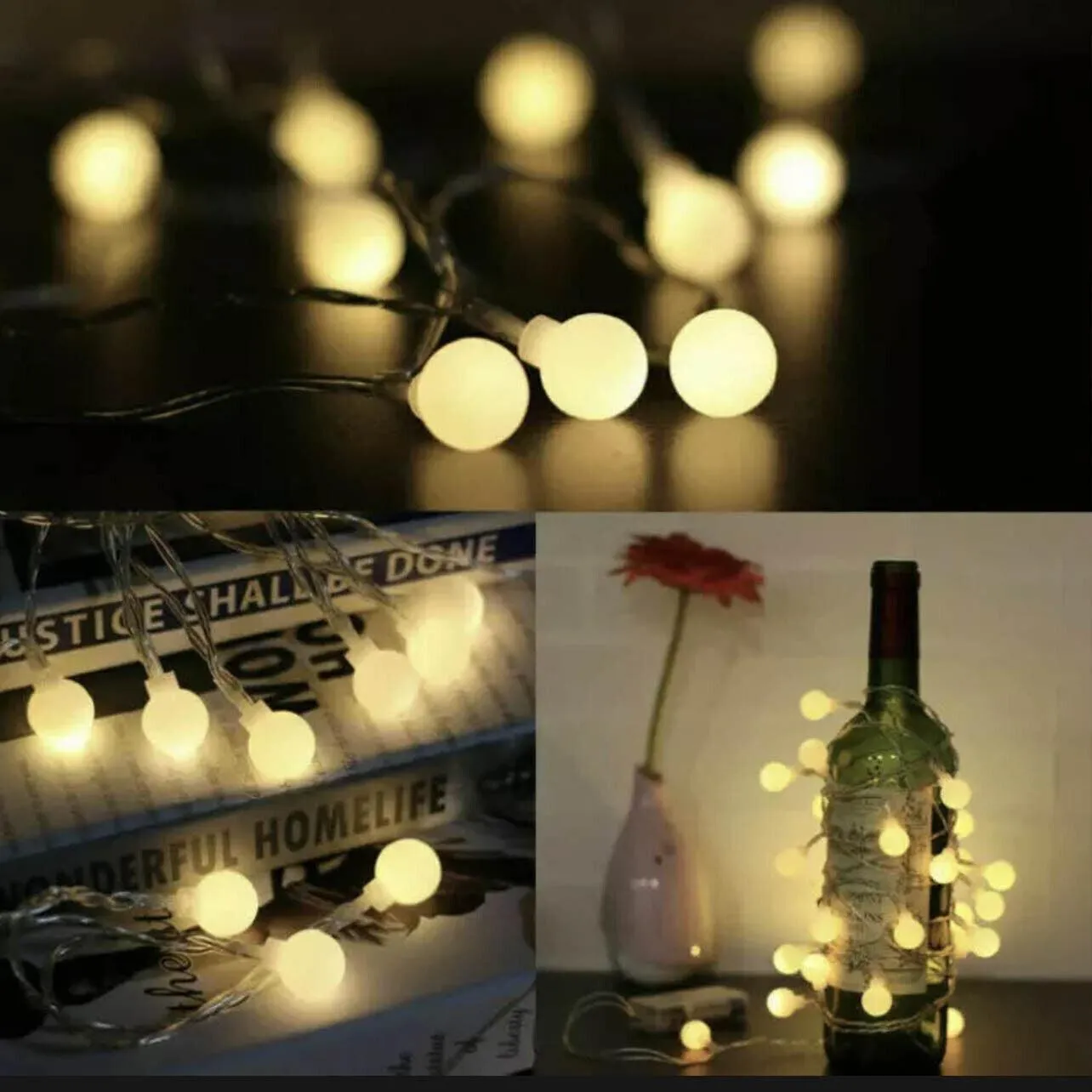 Bulb Ball Fairy String Strips Lights Home Garden Lamp Halloween Xmas Party