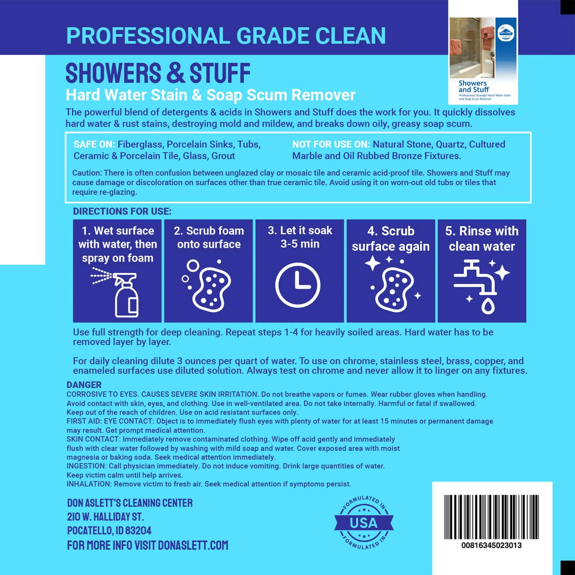 BULK CASE: Don Aslett Showers & Stuff Cleaner – Hard Water Stain And Soap Scum Remover - 12 count