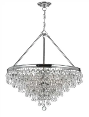 CALYPSO 6 LIGHT CRYSTAL TEARDROP CHANDELIER, POLISHED CHROME